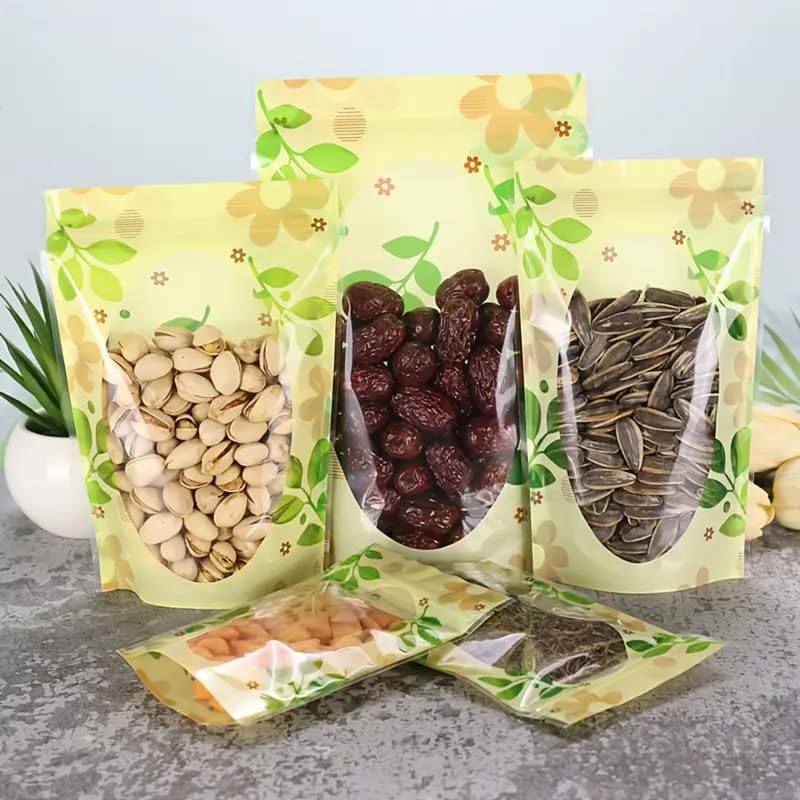 VELEXE Zip Lock Storage Stand Up Pouches with Clear Window | 100mm*150mm | 50 Grams | Pack of 10 | Leaf Print Reusable, Leakproof & Airtight Multi-Purpose Storage Pouches with Self Sealing Technology - Image 4