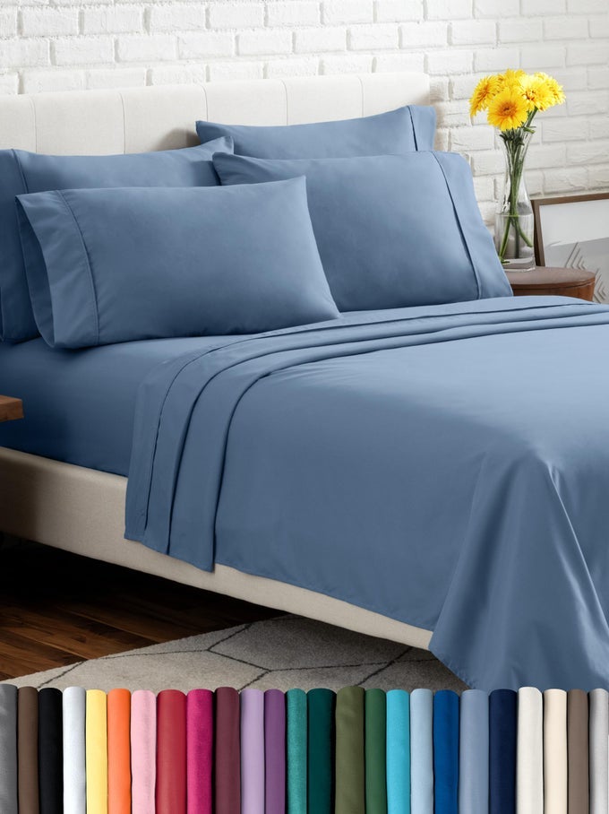 HOTEL LUXURY TWIN XL SHEET SET EXTRA SOFT 4 PIECE SET DEEP POCKETS EASY FIT COOLING BREATHABLE WRINKLE FADE STAIN RESISTANT INCLUDES 2 PILLOWCASES TWIN XL CORONET BLUE