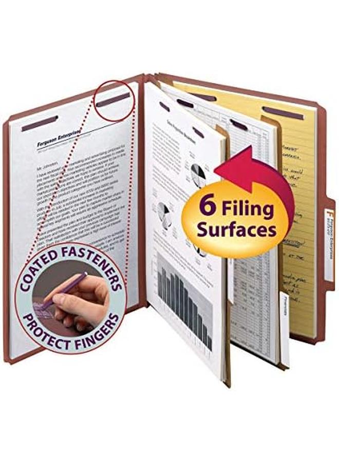 Smead Pressboard Classification File Folder With Safeshield Fasteners 2 Dividers 2" Expansion Letter Size Red 10 Per Box 14073 - Image 2