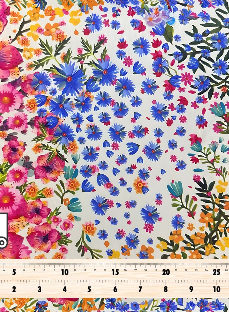 فيلاتو جلابية مخوير بتصميم زهور وردية زرقاء من قماش حرير الليل عرامني بالياردة، عرض 58 بوصة - Image 4