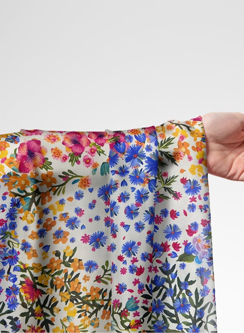 فيلاتو جلابية مخوير بتصميم زهور وردية زرقاء من قماش حرير الليل عرامني بالياردة، عرض 58 بوصة - Image 1