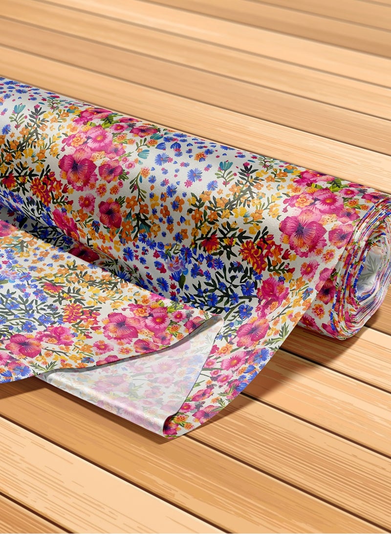 فيلاتو جلابية مخوير بتصميم زهور وردية زرقاء من قماش حرير الليل عرامني بالياردة، عرض 58 بوصة - Image 5