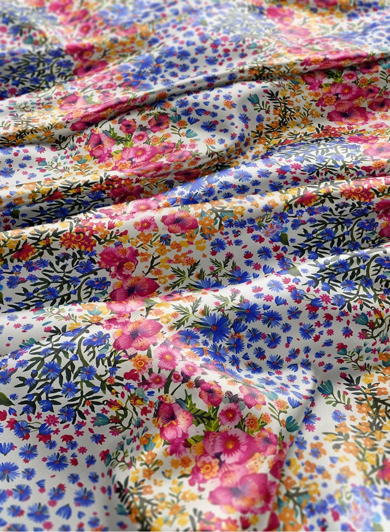 فيلاتو جلابية مخوير بتصميم زهور وردية زرقاء من قماش حرير الليل عرامني بالياردة، عرض 58 بوصة - Image 3