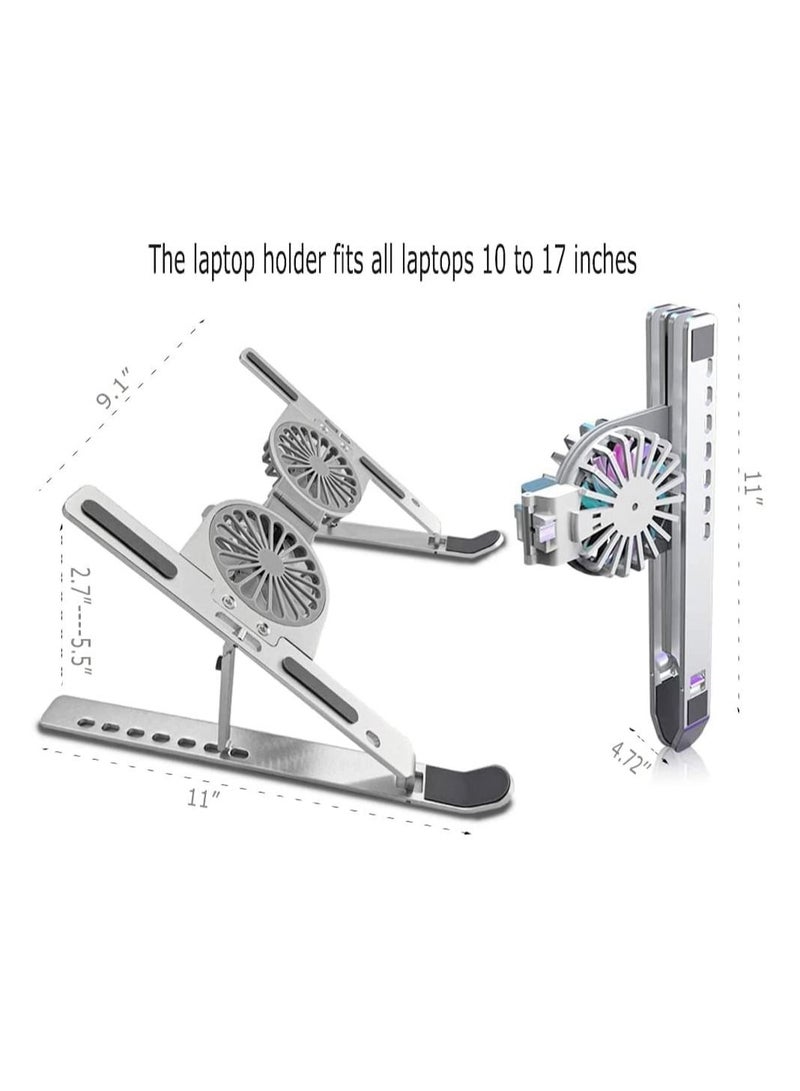 Loquat Adjustable Laptop Stand with USB Cooling Fan Computer Stand with Heat Vent, Foldable Sturdy Aluminum Laptop Riser - Image 3