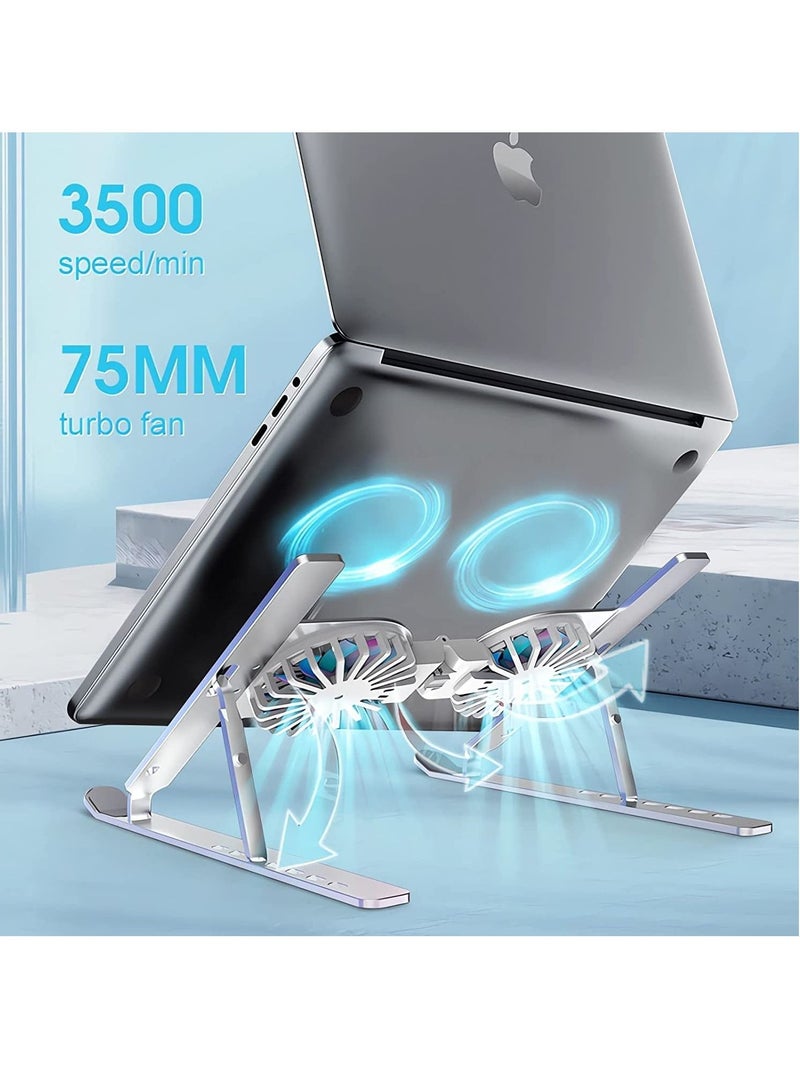 Loquat Adjustable Laptop Stand with USB Cooling Fan Computer Stand with Heat Vent, Foldable Sturdy Aluminum Laptop Riser - Image 4