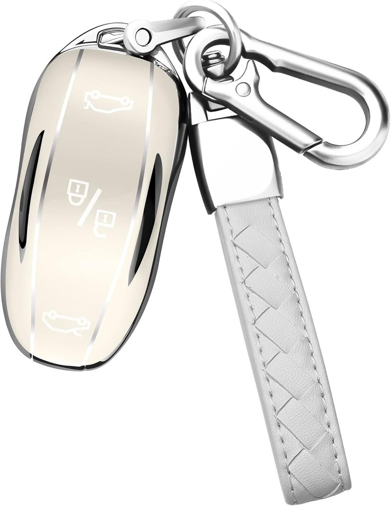 Sindeda Premium Key Fob Cover for Tesla Model S 3 Y - Ultra-Thin Waterproof Keychain (White) - Image 1
