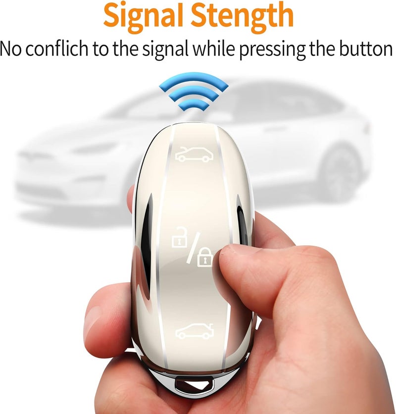 Sindeda Premium Key Fob Cover for Tesla Model S 3 Y - Ultra-Thin Waterproof Keychain (White) - Image 4