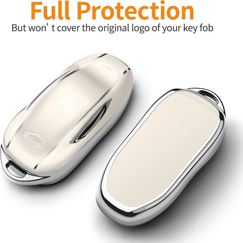 Sindeda Premium Key Fob Cover for Tesla Model S 3 Y - Ultra-Thin Waterproof Keychain (White) - Image 2