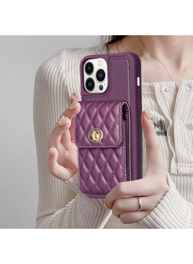 S-TOP Case For iPhone 13 Pro Max Vertical Metal Buckle Wallet Rhombic Leather Phone Case - Image 2