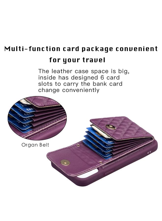 S-TOP Case For iPhone 13 Pro Max Vertical Metal Buckle Wallet Rhombic Leather Phone Case - Image 4