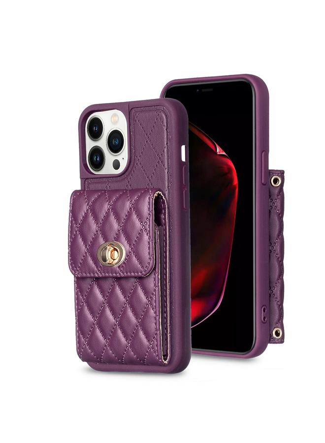 S-TOP Case For iPhone 13 Pro Max Vertical Metal Buckle Wallet Rhombic Leather Phone Case - Image 1