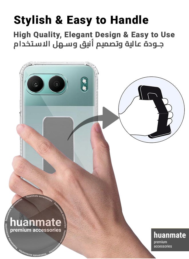 OnePlus Nord 4 Magnetic Case With Hand Grip Holder & Kickstand - Strong Grip for Magnetic Car Holder, Stylish & Functional, Ultimate Convenience & Hands-Free Viewing - Clear/Grey