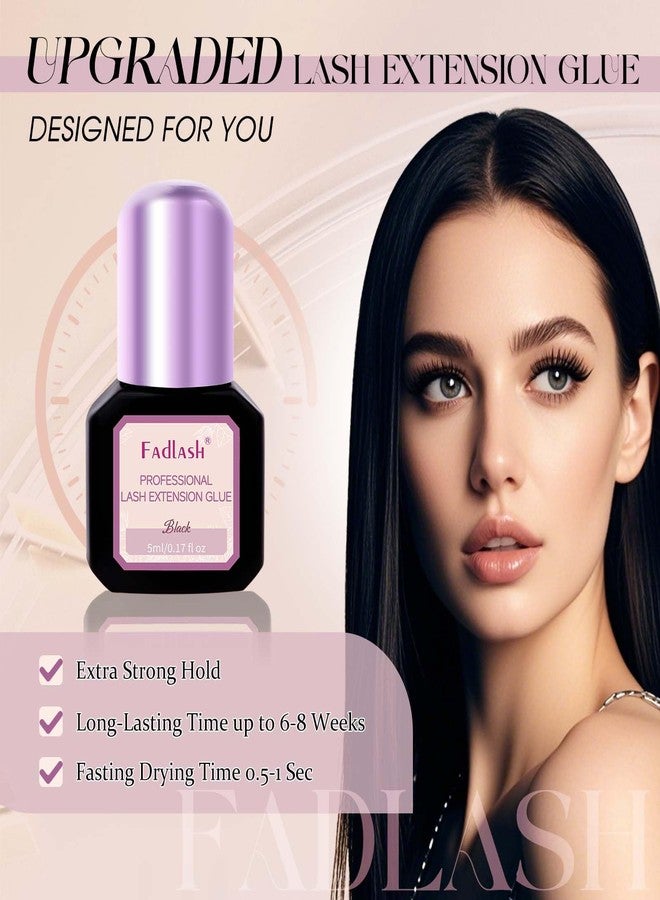 FADLASH Eyelash Extension Glue 0.5-1 Sec Dry/6-8 Weeks Retention Extra Strong Hold Lash Glue Waterproof Black Adhesive for Professional Use Only (5ml) - Image 4