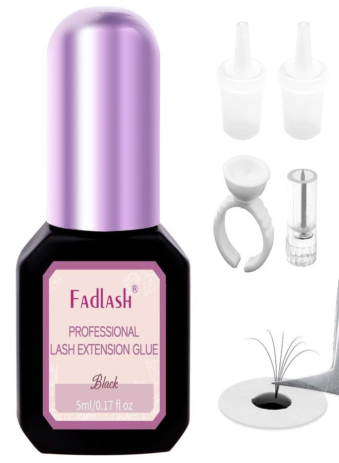 FADLASH Eyelash Extension Glue 0.5-1 Sec Dry/6-8 Weeks Retention Extra Strong Hold Lash Glue Waterproof Black Adhesive for Professional Use Only (5ml) - Image 1
