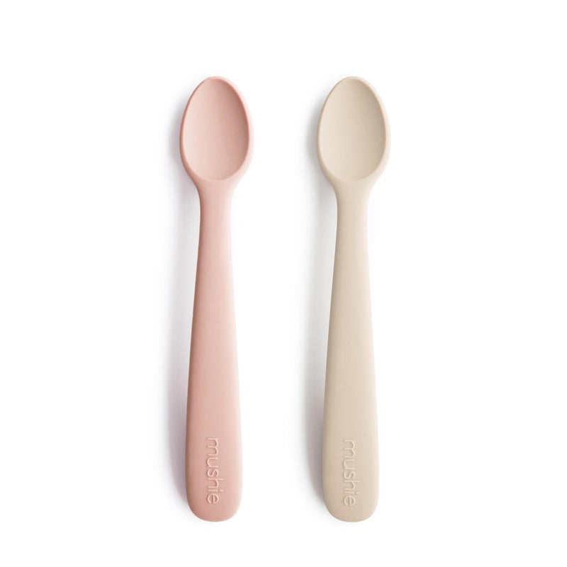 mushie Silicone Baby Feeding Spoons | 2 Pack (Blush/Shifting Sand) - Image 1