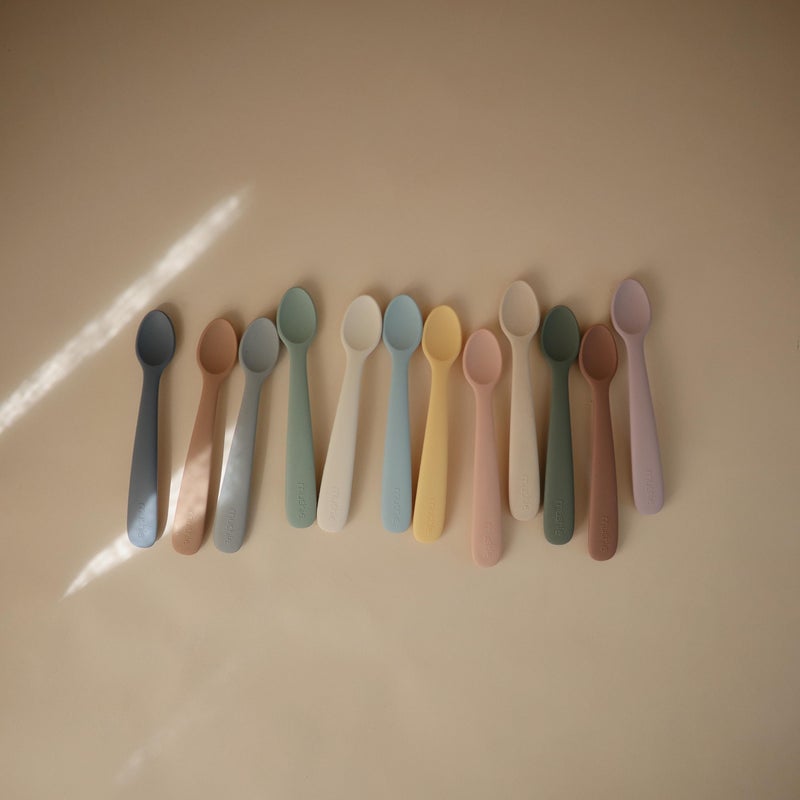 mushie Silicone Baby Feeding Spoons | 2 Pack (Blush/Shifting Sand) - Image 2