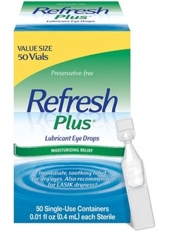 REFRESH Plus Lubricant Eye Drops, Preservative-Free, 0.01 Fl Oz Single-Use Containers, 50 Count, Packaging May Vary  - Image 1
