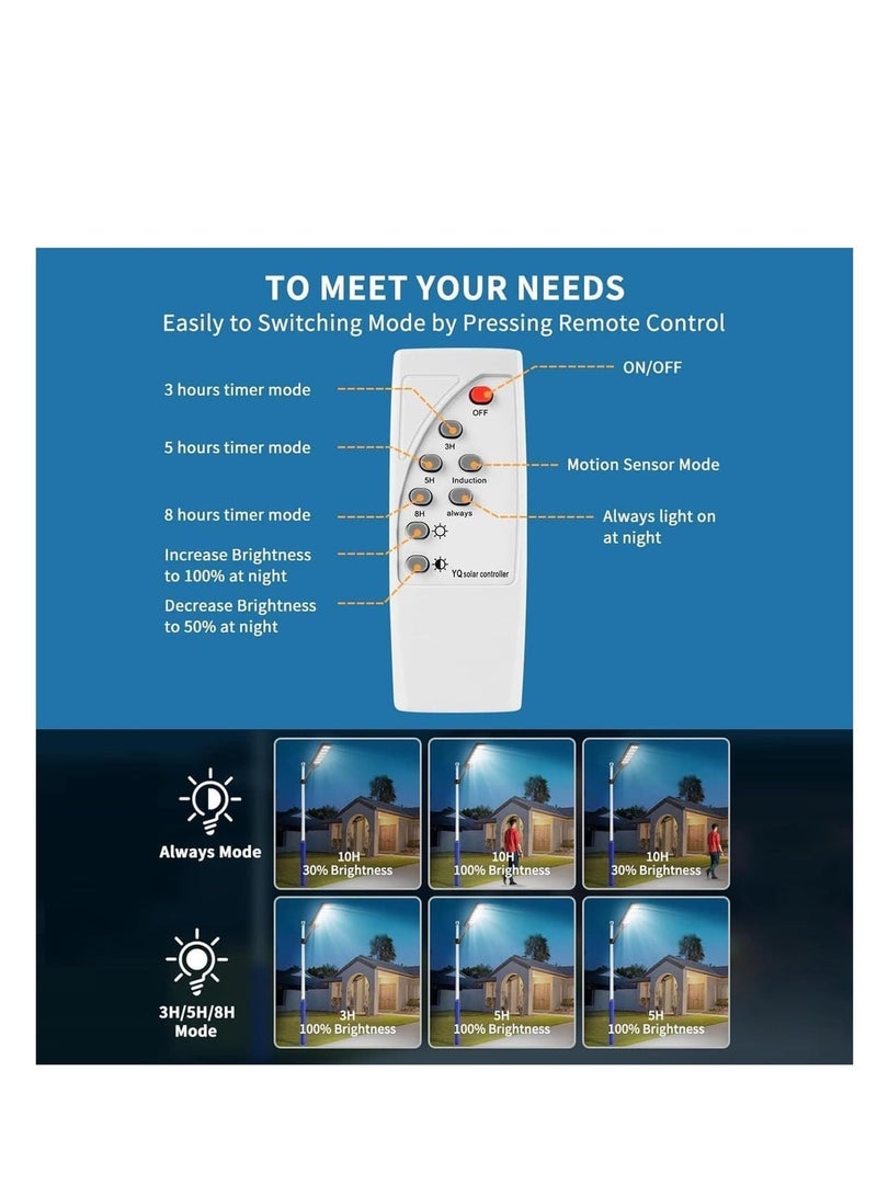 أرابايت مصباح شمسي خارجي قابل للتحكم عن بعد مصباح كشاف LED شمسي مقاوم للماء شريط إضاءة شمسي داخلي/خارجي مصباح حديقة 600 واط مصباح شمسي (أسود) - Image 5