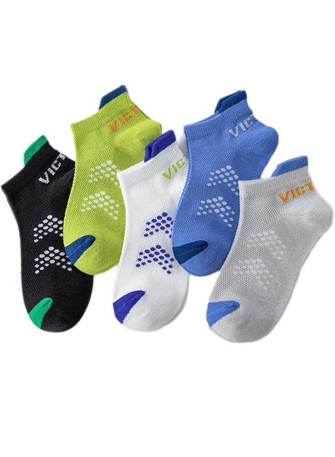 5 Pairs Of Children's Socks, Sports Socks, Boys' Cotton Socks, Thin Mesh Short Tube Letter Socks, Boys' Running Mid-Tube Socks, Sweat-Absorbent And Breathable, Suitable For Children Aged 9-12