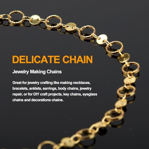KYUNHOO 5 Meters Gold Plated Jewelry Making Chains Hollow Circle Chain Sequin Chain for Jewelry Making 18K Gold Chain Bulk for Handcraft Making with Jewelry Clasps - Image 4