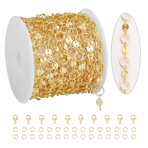 KYUNHOO 5 Meters Gold Plated Jewelry Making Chains Hollow Circle Chain Sequin Chain for Jewelry Making 18K Gold Chain Bulk for Handcraft Making with Jewelry Clasps - Image 1