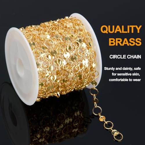 KYUNHOO 5 Meters Gold Plated Jewelry Making Chains Hollow Circle Chain Sequin Chain for Jewelry Making 18K Gold Chain Bulk for Handcraft Making with Jewelry Clasps - Image 3