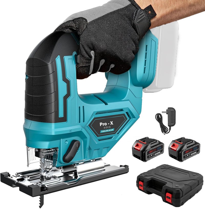 XOYO PRO-X Cordless Jig Saw Machine | Brushless Motor | 21X2 Dual Rechargable Battery | Variable Speed | Bevel Angle (0°-45°) | 3 Position Orbital Setting for Straight/Curve/Circle/Cutts - Image 1