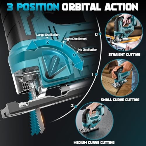XOYO PRO-X Cordless Jig Saw Machine | Brushless Motor | 21X2 Dual Rechargable Battery | Variable Speed | Bevel Angle (0°-45°) | 3 Position Orbital Setting for Straight/Curve/Circle/Cutts - Image 4