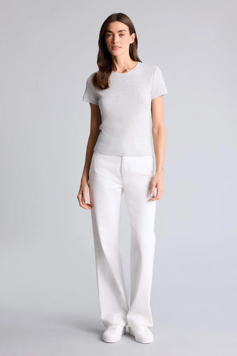 DeFacto Slim Fit Crew Neck Basic Ribbed T-Shirt