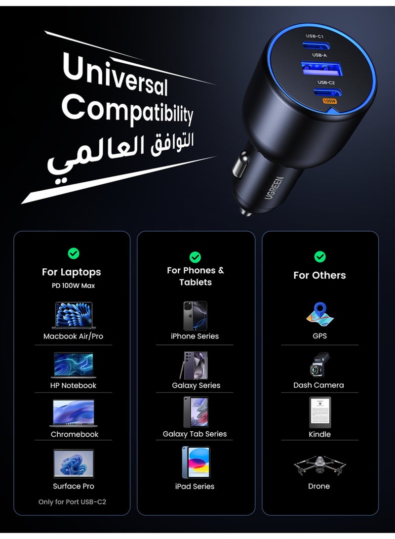 Ugreen 130W Car Charger Fast Charging 2C1A USB Car Power Adapter Laptop Car Fast Charger Plug With LED Indicator Compatible with MacBook Pro Air Mini Lenovo Dell iPhone 16 15 Pro Max Galaxy S25 S24 Ultra - Image 5