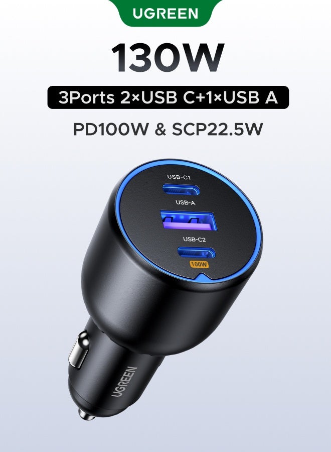 130W Car Charger Fast Charging 2C1A USB Car Power Adapter Laptop Car Fast Charger Plug With LED Indicator Compatible with MacBook Pro Air Mini Lenovo Dell iPhone 16 15 Pro Max Galaxy S25 S24 Ultra