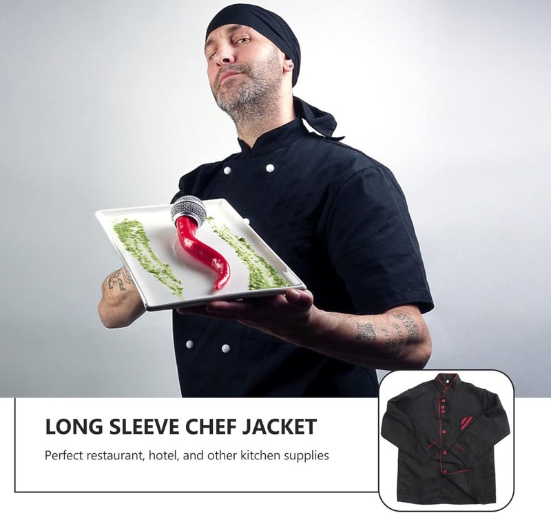 woobles Unisex Chef Coat Mens Long Sleeve Chef Jacket Kitchen Cooking Chef Uniform Personalized Chef Clothing Basical Chef Tops Catering Shirt for Bakery Hotel Restaurant- Size L (Black) - Image 4
