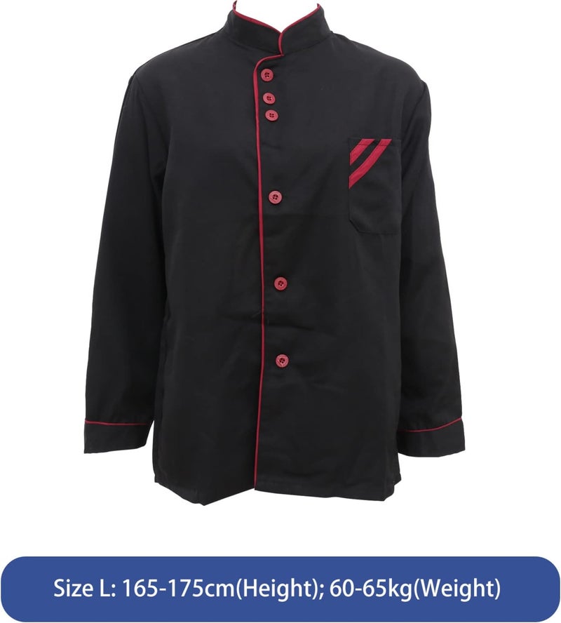 woobles Unisex Chef Coat Mens Long Sleeve Chef Jacket Kitchen Cooking Chef Uniform Personalized Chef Clothing Basical Chef Tops Catering Shirt for Bakery Hotel Restaurant- Size L (Black) - Image 5