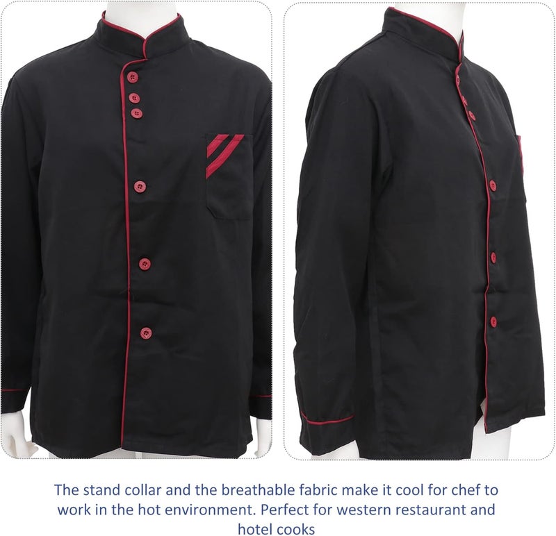 woobles Unisex Chef Coat Mens Long Sleeve Chef Jacket Kitchen Cooking Chef Uniform Personalized Chef Clothing Basical Chef Tops Catering Shirt for Bakery Hotel Restaurant- Size L (Black) - Image 3