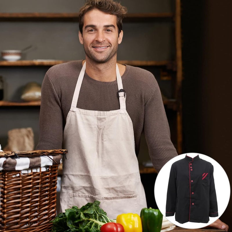 woobles Unisex Chef Coat Mens Long Sleeve Chef Jacket Kitchen Cooking Chef Uniform Personalized Chef Clothing Basical Chef Tops Catering Shirt for Bakery Hotel Restaurant- Size L (Black) - Image 2