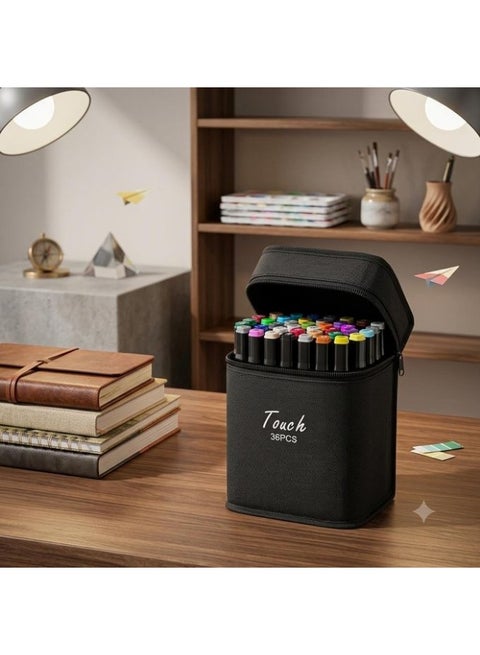 Touch Twin Marker Set - 36 Pieces Black Canvas Zipper Case