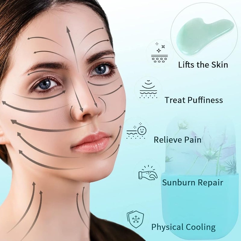 لوكي مجموعة لولب الثلج السعيد للوجه والعلاج بالجوا شا (Gua Sha)، قالب لولب الثلج لعناية بالبشرة، أدوات لولب الثلج والجوا شا، لولب كتل الثلج للعيون والرقبة، لإزالة التورم، تنعيم البشرة، وتقليل التجاعيد الدقيقة - Image 2