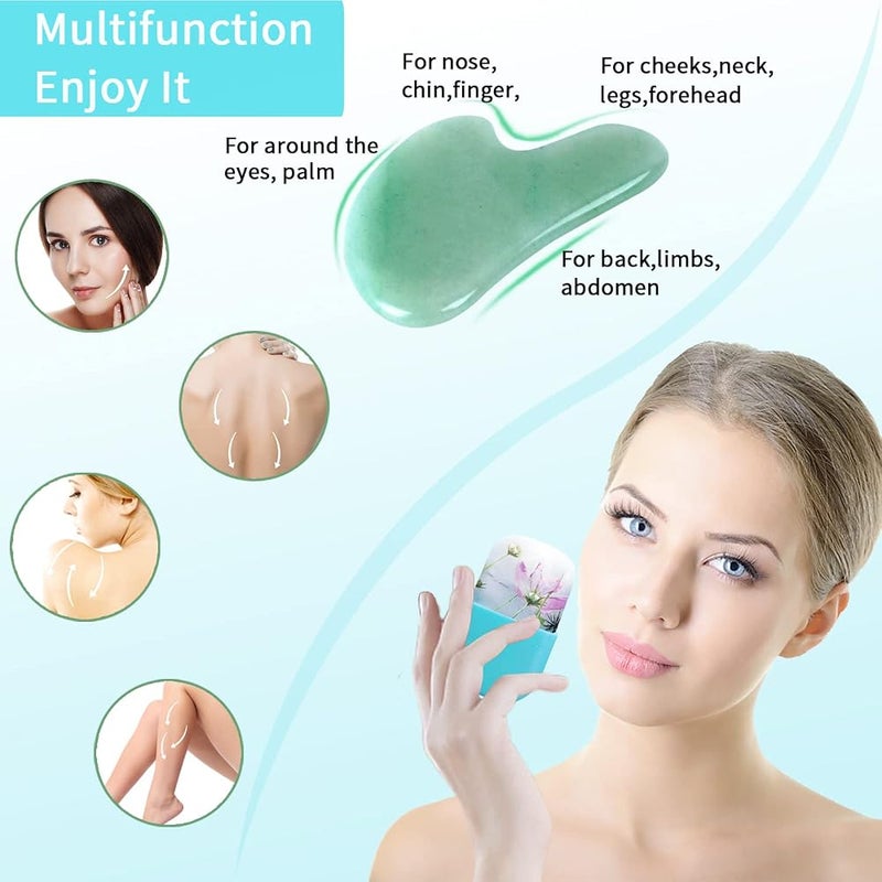 لوكي مجموعة لولب الثلج السعيد للوجه والعلاج بالجوا شا (Gua Sha)، قالب لولب الثلج لعناية بالبشرة، أدوات لولب الثلج والجوا شا، لولب كتل الثلج للعيون والرقبة، لإزالة التورم، تنعيم البشرة، وتقليل التجاعيد الدقيقة - Image 5