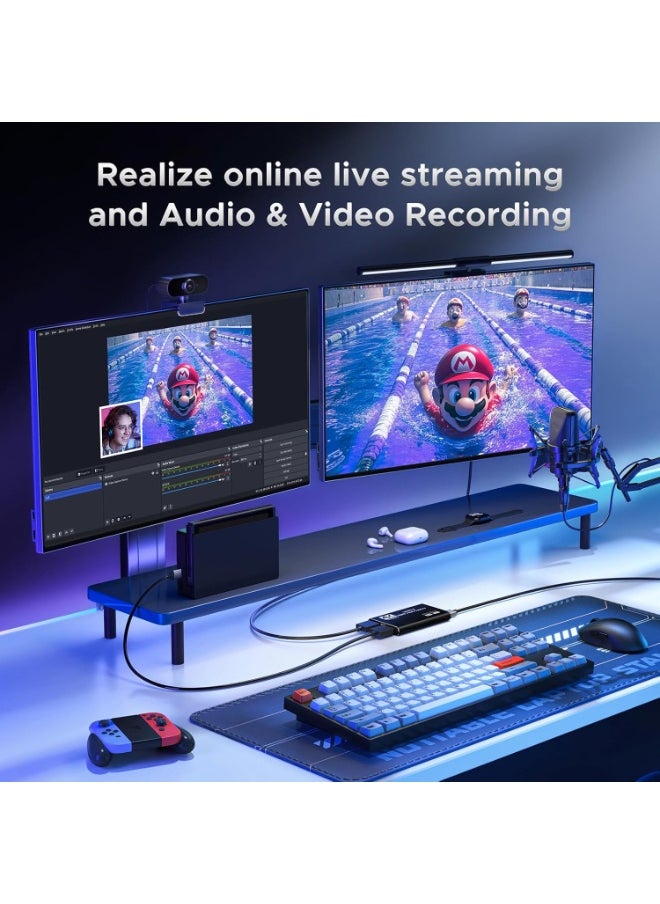 Generic Video Capture Card, Audio Video Capture Card, USB 3.0 Capture Card 4K HDMI Loop-Out, 1080P 60FPS/2K 30FPS Video Game Capture for Streaming, Works for PS5/Switch/Camera/PC/OBS (Black)  - Image 2