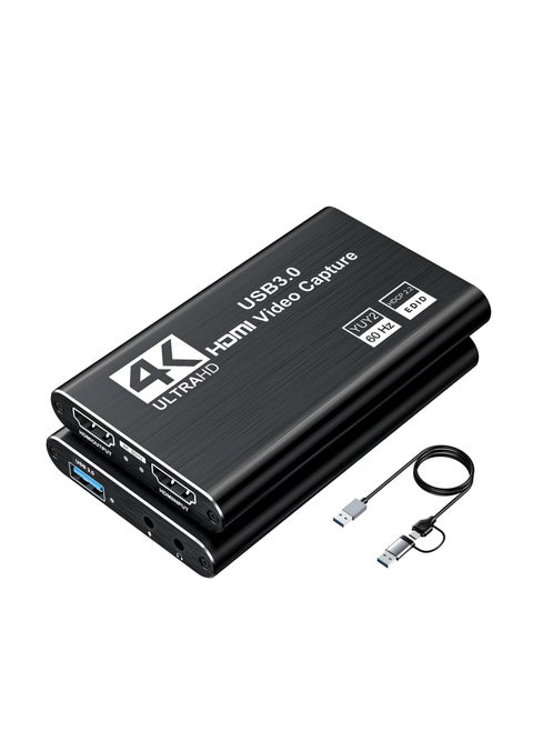 Video Capture Card, Audio Video Capture Card, USB 3.0 Capture Card 4K HDMI Loop-Out, 1080P 60FPS/2K 30FPS Video Game Capture for Streaming, Works for PS5/Switch/Camera/PC/OBS (Black)
