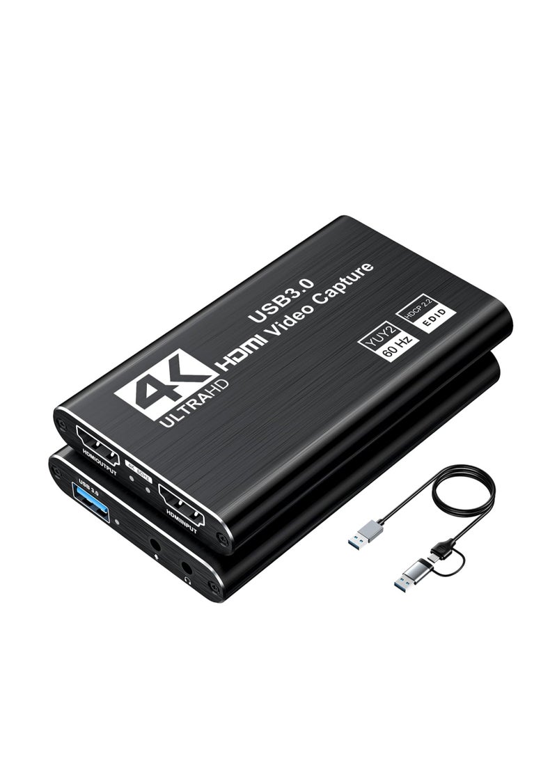 Generic Video Capture Card, Audio Video Capture Card, USB 3.0 Capture Card 4K HDMI Loop-Out, 1080P 60FPS/2K 30FPS Video Game Capture for Streaming, Works for PS5/Switch/Camera/PC/OBS (Black)  - Image 1
