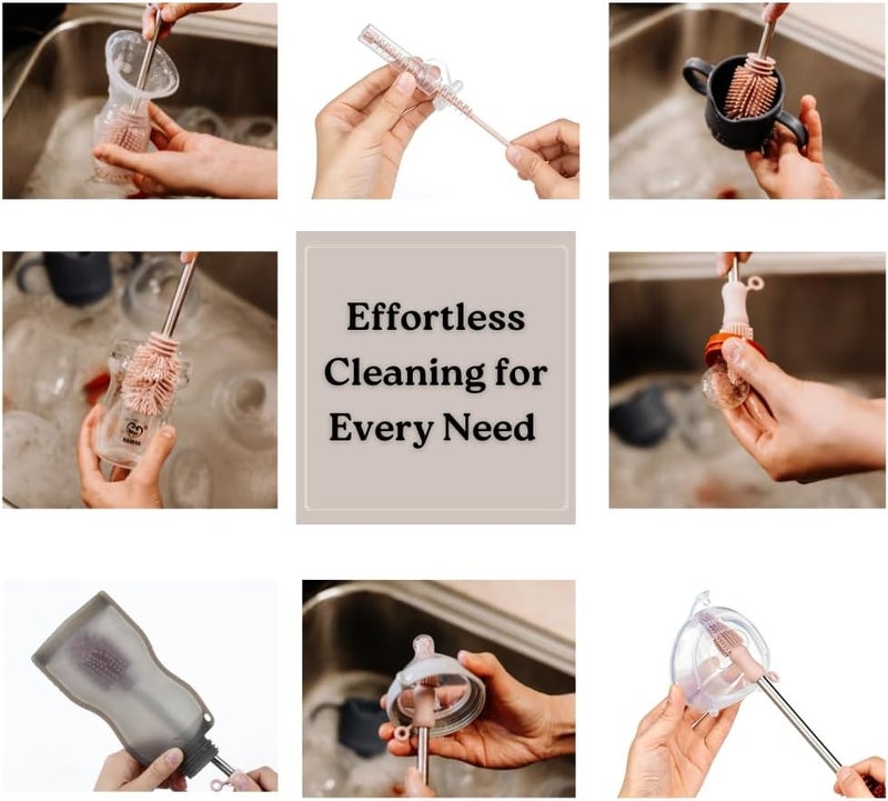 Haakaa Silicone Cleaning Brush Kit – Household Cleaning Brushes for Bottles and Crevices – Food-Grade Silicone: Dishwasher Safe (Kit-Grey) - Image 4