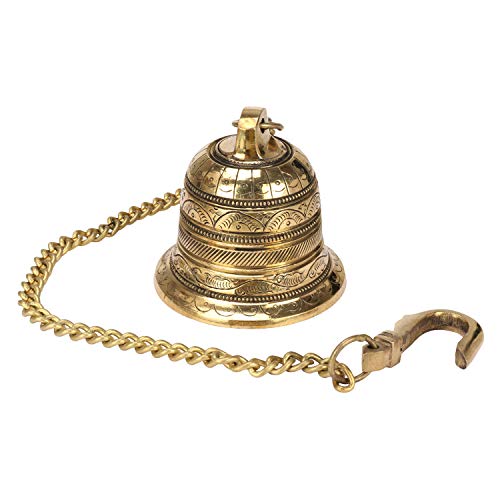 Kartique Brass Hanging Bell with Antique J Hooks - Metal Chain for Porches, Doors, Mandirs - Ideal for Home & Outdoor Decor, Housewarming Gift - Image 4