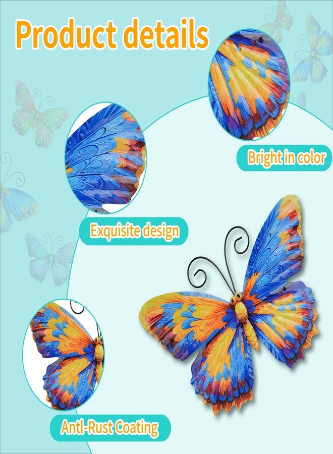 Junware 4 Pieces Metal Butterfly Wall Art Decor - 7.5" Outdoor Fence Wall Sculpture Decor, Hanging Decoration for Garden Yard Living Room Bedroom Patio Balcony, Nice Gift for Mom Friend - Image 2