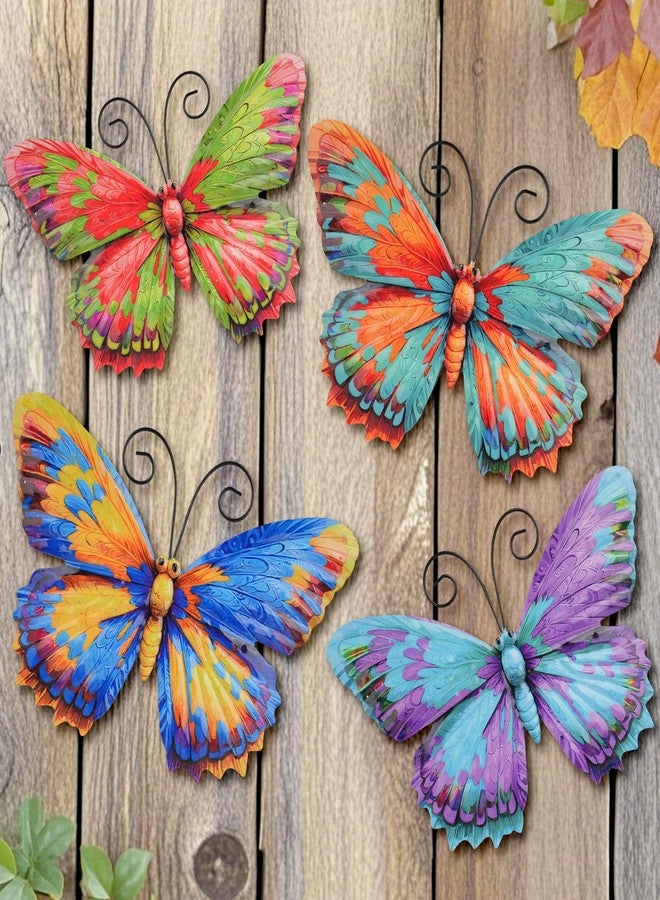 Junware 4 Pieces Metal Butterfly Wall Art Decor - 7.5" Outdoor Fence Wall Sculpture Decor, Hanging Decoration for Garden Yard Living Room Bedroom Patio Balcony, Nice Gift for Mom Friend - Image 1