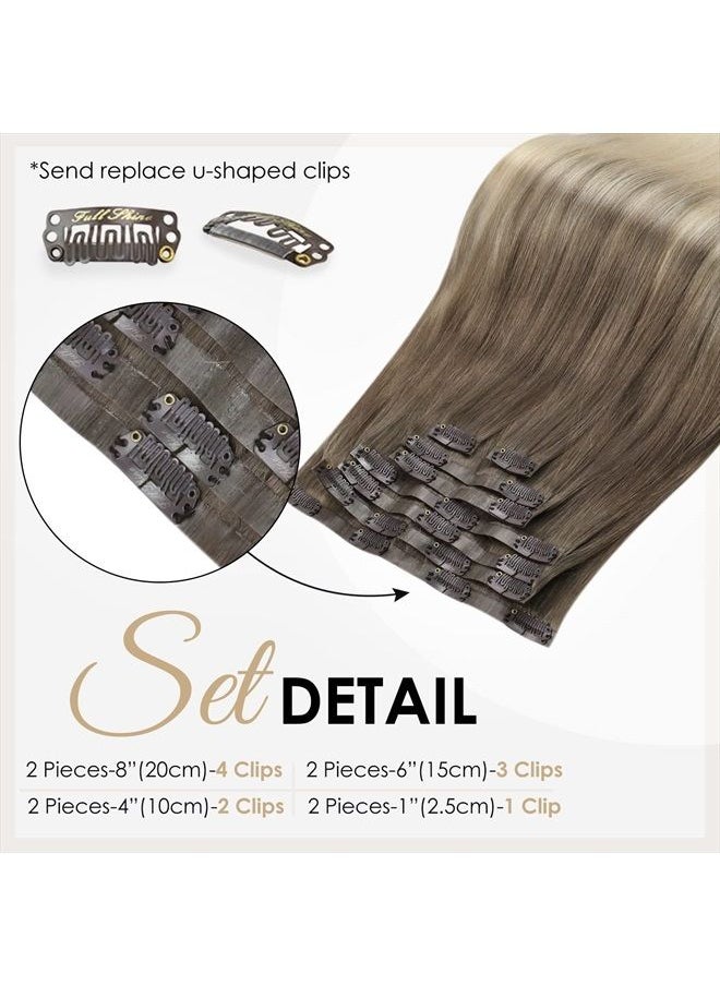 Full Shine Blonde Hair Clip in Human Hair Extensions Ash Brown Balayage to Platinum Blonde Pu Clip in Hair Extensions Invisible Blonde Natrual Remy Hair Silky Straight 120 Grams 16 Inch  - Image 3