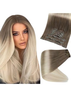 Full Shine Blonde Hair Clip in Human Hair Extensions Ash Brown Balayage to Platinum Blonde Pu Clip in Hair Extensions Invisible Blonde Natrual Remy Hair Silky Straight 120 Grams 16 Inch  - Image 1