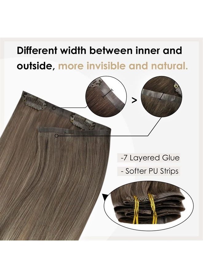Full Shine Blonde Hair Clip in Human Hair Extensions Ash Brown Balayage to Platinum Blonde Pu Clip in Hair Extensions Invisible Blonde Natrual Remy Hair Silky Straight 120 Grams 16 Inch  - Image 4