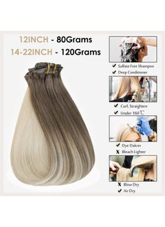 Full Shine Blonde Hair Clip in Human Hair Extensions Ash Brown Balayage to Platinum Blonde Pu Clip in Hair Extensions Invisible Blonde Natrual Remy Hair Silky Straight 120 Grams 16 Inch  - Image 5