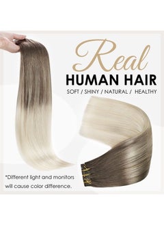 Full Shine Blonde Hair Clip in Human Hair Extensions Ash Brown Balayage to Platinum Blonde Pu Clip in Hair Extensions Invisible Blonde Natrual Remy Hair Silky Straight 120 Grams 16 Inch  - Image 2
